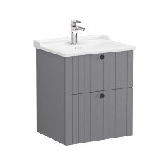 Vitra Root Groove 69424 Lavabo Dolabı, İki Çekmeceli, 60 Cm, Mat Gri, Klasik Lavabolu